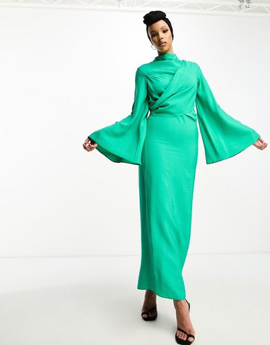 Vestito lungo accollato smeraldo con vita avvolgente e maniche svasate - ASOS DESIGN - Modalova