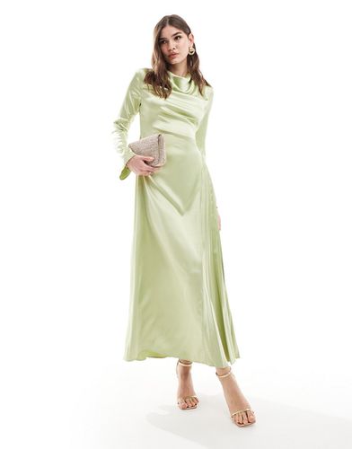 Vestito lungo con pieghe in raso color pistacchio - ASOS DESIGN - Modalova