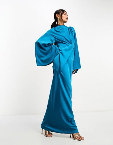 Vestito lungo in raso a portafoglio con corpetto drappeggiato e maniche a kimono - ASOS DESIGN - Modalova