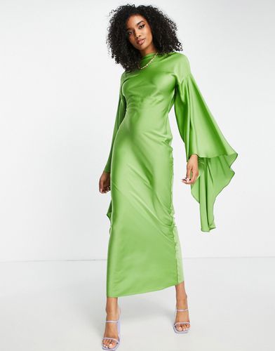 Vestito lungo in raso con maniche super drappeggiate e scollo sul retro oliva - ASOS DESIGN - Modalova
