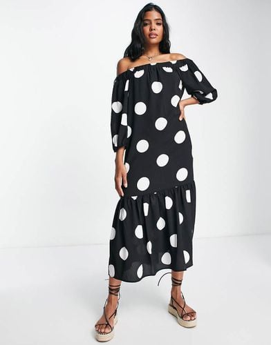 Vestito lungo peplo a trapezio con stampa oversize a pois e spalle scoperte - ASOS DESIGN - Modalova