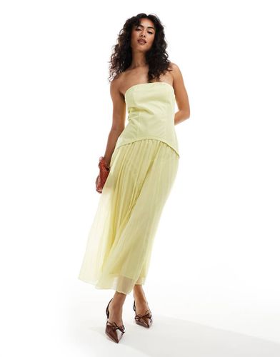 Vestito midi a fascia in twill e chiffon lime slavato a pieghe - ASOS DESIGN - Modalova