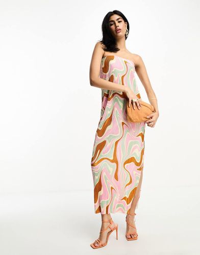 Vestito midi a fascia plissé con stampa marmorizzata - ASOS DESIGN - Modalova