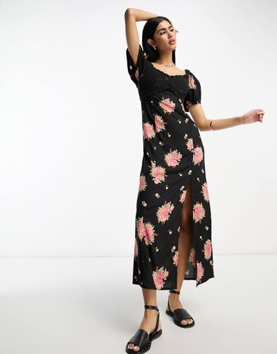 Vestito midi all'uncinetto scuro a fiori con scollo alla Bardot - ASOS DESIGN - Modalova