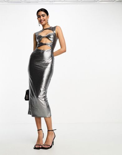 Vestito midi metallizzato con cut-out sul davanti - ASOS DESIGN - Modalova