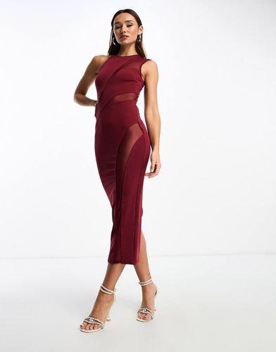 Vestito midi in rete asimmetrico con cut-out rosso - ASOS DESIGN - Modalova