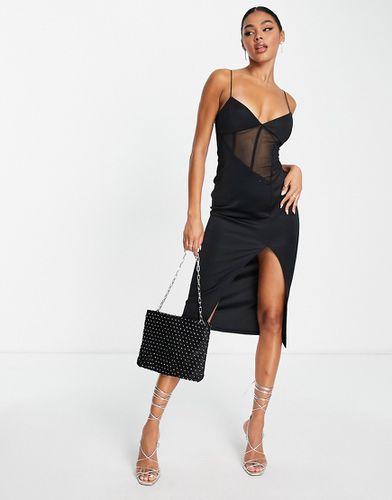 Vestito midi in rete nera con corsetto - ASOS DESIGN - Modalova