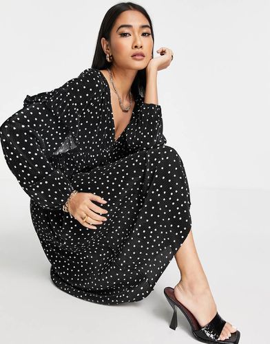 Vestito midi plissé con scollo a V a pois monocromatici - ASOS DESIGN - Modalova