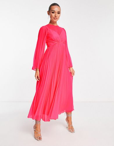 Vestito midi plissettato fluo con maniche svasate e laccetto sulla schiena - ASOS DESIGN - Modalova