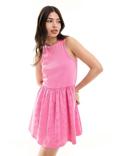 Vestito midi stile canotta rosa a coste con gonna in pizzo - ASOS DESIGN - Modalova