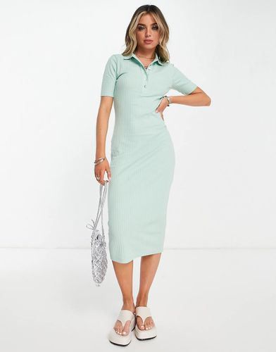 Vestito midi stile polo a maniche corte a coste color menta - ASOS DESIGN - Modalova