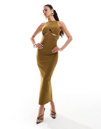 Vestito midi stile vogatore con fascia sotto il seno con cut-out color bronzo - ASOS DESIGN - Modalova