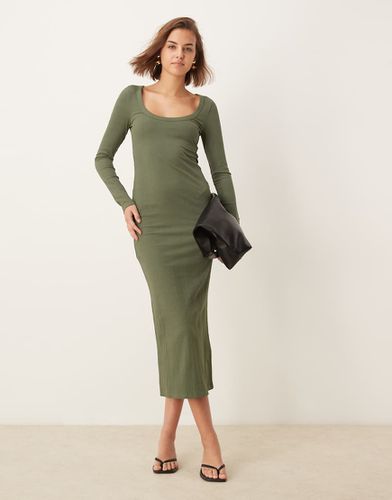 Vestito midi verde oliva a coste larghe con maniche lunghe e scollo ampio - ASOS DESIGN - Modalova