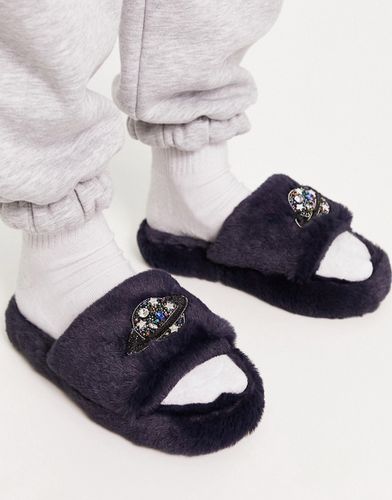 Zane - Pantofole stile sliders con suola spessa e ricamo di pianeta - ASOS DESIGN - Modalova