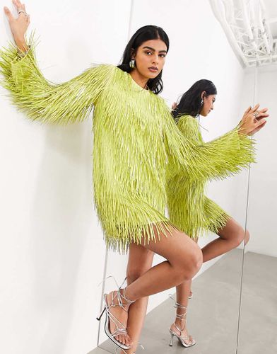 Vestito corto a maniche lunghe con paillettes lunghe lime - ASOS EDITION - Modalova