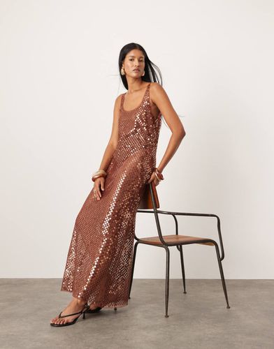 Vestito a canottiera lungo color cioccolato con paillettes a disco trasparenti e bordi grezzi - ASOS EDITION - Modalova