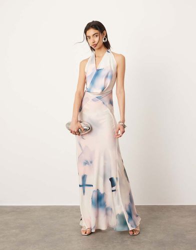 Vestito lungo trasparente appariscente con stampa a fiori sfocata e scollo ad anello - ASOS EDITION - Modalova