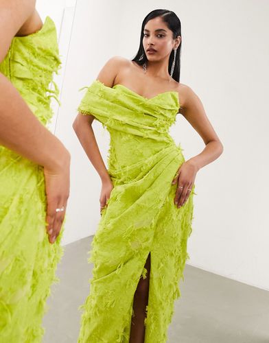 Vestito strutturato testurizzato color lime stile corsetto con gonna al polpaccio e dettaglio ripiegato - ASOS EDITION - Modalova