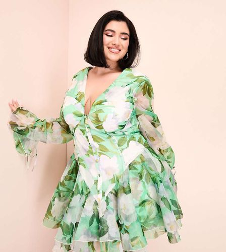 Curve - Vestito corto in organza verde a fiori con coppe - ASOS LUXE - Modalova