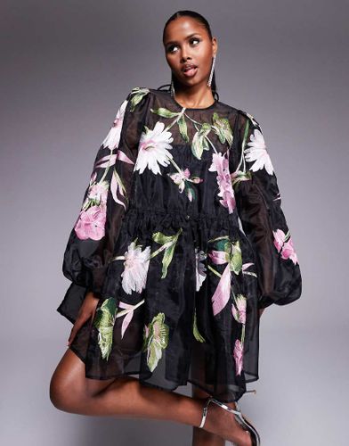 Robe babydoll courte et oversize en organza à fleurs brodées - Asos Luxe - Modalova