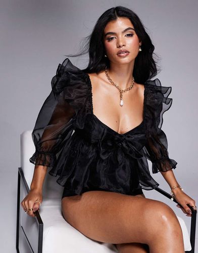 Top babydoll in organza con fiocchi - ASOS Luxe - Modalova