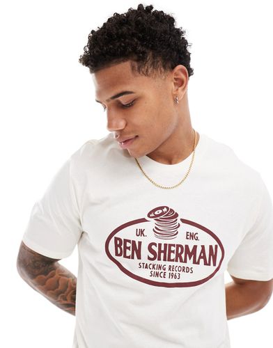 T-shirt bianco sporco con logo e stampa di dischi impilati - Ben Sherman - Modalova