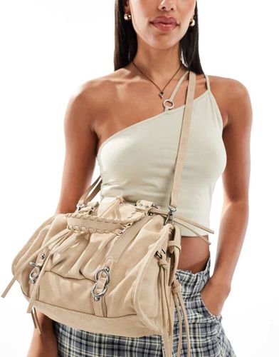 Borsa bowling in camoscio sintetico color sabbia - Bershka - Modalova