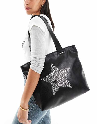 Borsa shopping in pelle sintetica nera con decorazione a forma di stella - Bershka - Modalova