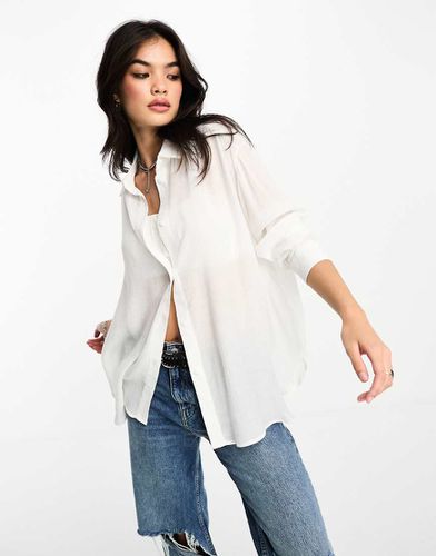 Camicia oversize in cotone bianca in coordinato - Bershka - Modalova