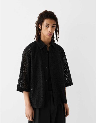 Collection - Camicia squadrata nera in pizzo - Bershka - Modalova