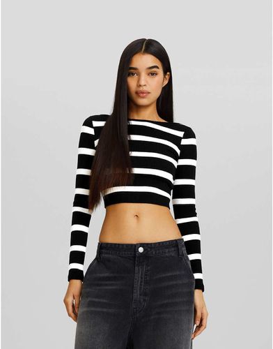 Crop top a maniche lunghe a righe bianco e nero - Bershka - Modalova