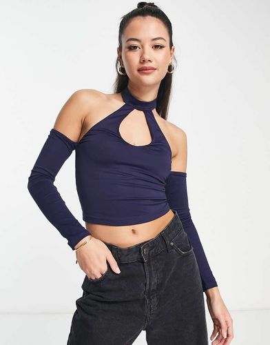 Crop top a maniche lunghe allacciato al collo viola - Bershka - Modalova