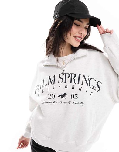 Felpa grigia con zip corta e stampa "Palm Springs" - Bershka - Modalova