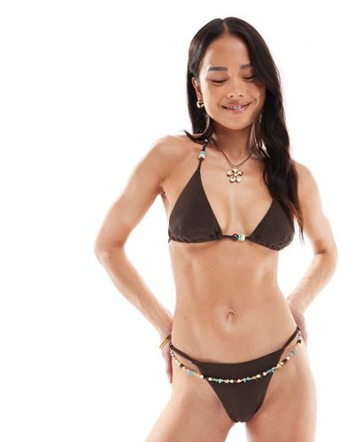 Haut de bikini d'ensemble à perles - Chocolat - Bershka - Modalova