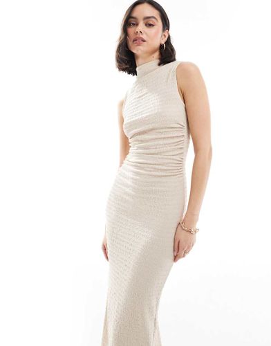 Robe longue texturée à col montant - Sable - Bershka - Modalova
