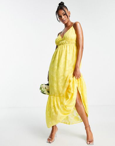 Vestito lungo con spalline sottili e gonna a ruota in chiffon giallo a fiori - Blume Bridal - Modalova