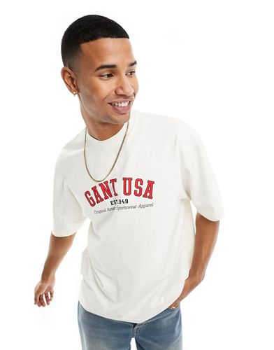 T-shirt comoda color crema con logo - Gant - Modalova