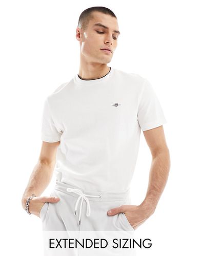 T-shirt in piqué bianca con bordi a contrasto e logo a scudo - Gant - Modalova