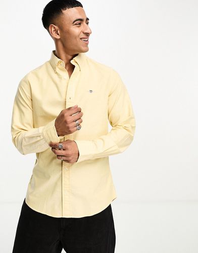 Camicia Oxford slim fit gialla con logo - Gant - Modalova
