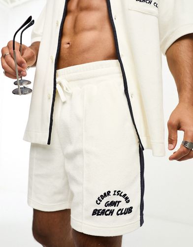 Pantaloncini sportivi in spugna di cotone bianchi/blu navy con logo in coordinato - Gant - Modalova