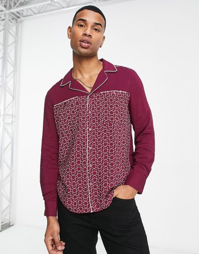 Camicia a maniche corte bordeaux con stampa geometrica con profili a contrasto - Gianni Feraud - Modalova