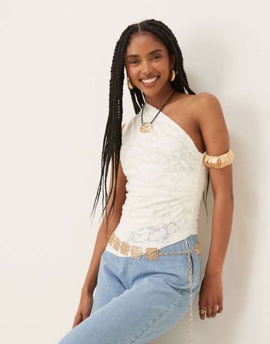 Top à épaules dénudées et manches courtes en jacquard avec ourlet asymétrique - Gina Tricot - Modalova