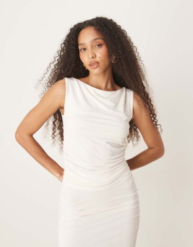 Top en jersey doux au toucher avec encolure bateau drapée et fronces sur les côtés - Crème - Gina Tricot - Modalova