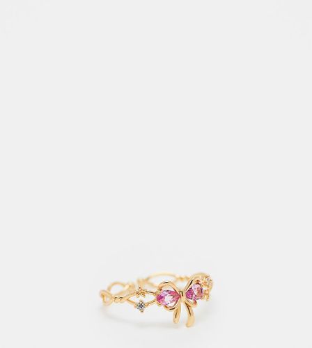 Pretty In Pink - Anello regolabile placcato in 18 kt con fiocco e pietre rosa - Girls Crew - Modalova