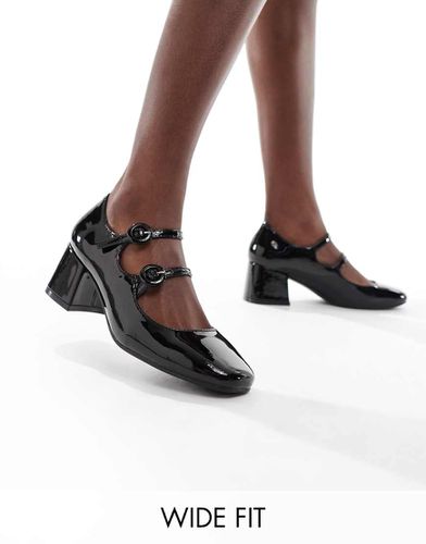 Mary Janes in vernice nera con tacco a pianta larga - Glamorous Wide Fit - Modalova