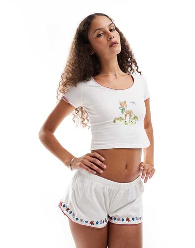 Pigiama composto da t-shirt mini e pantaloncini con grafica di cerbiatto - Daisy Street - Modalova