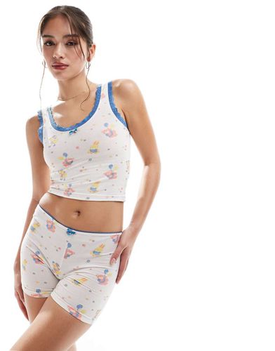 Pigiama crema con stampa vintage con canotta e boxer - Daisy Street - Modalova