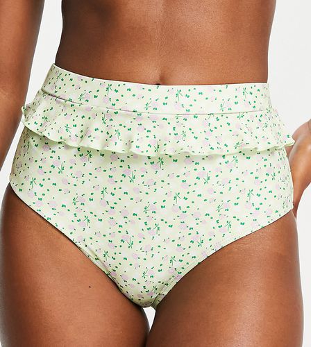 Slip bikini a vita alta con stampa a fiori vintage e finiture con volant - Daisy Street - Modalova