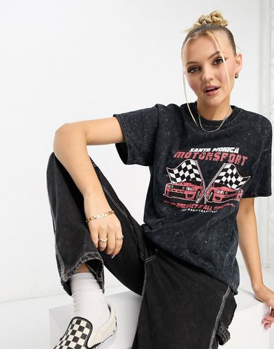 T-shirt comoda nero slavato con stampa "Motorsport" grunge - Daisy Street - Modalova