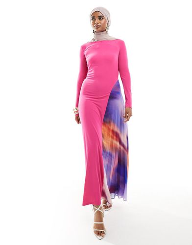 Vestito lungo in chiffon fucsia con spacco - Daska - Modalova